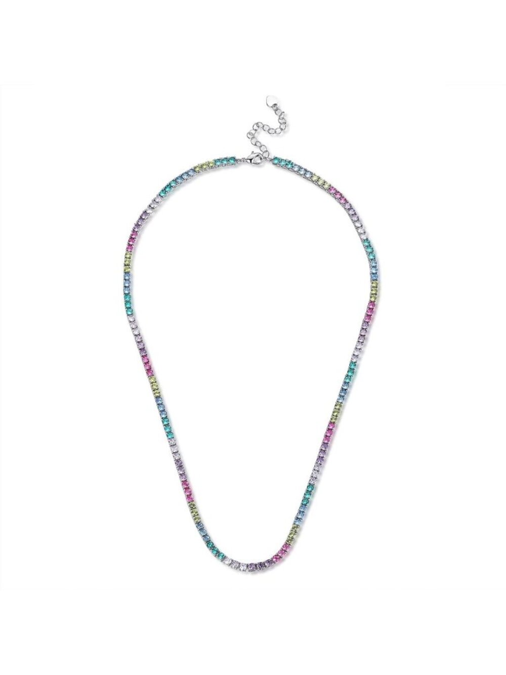 Colorful CZ Tennis Necklace for Women, Dainty Choker with Extender, Multicolor